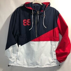 Tommy Hilfiger Women’s Colorblock Hooded Pull-Over Windbreaker Jacket Size Small